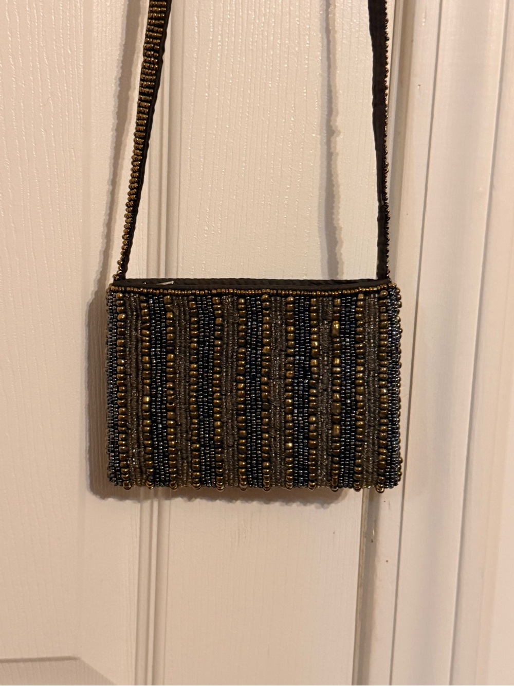 Beaded Black and Gold Evening Crossbody Bag